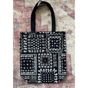 Old Navy Women's Black White Paisley Print Tote Shoulder Bag Casual Medium